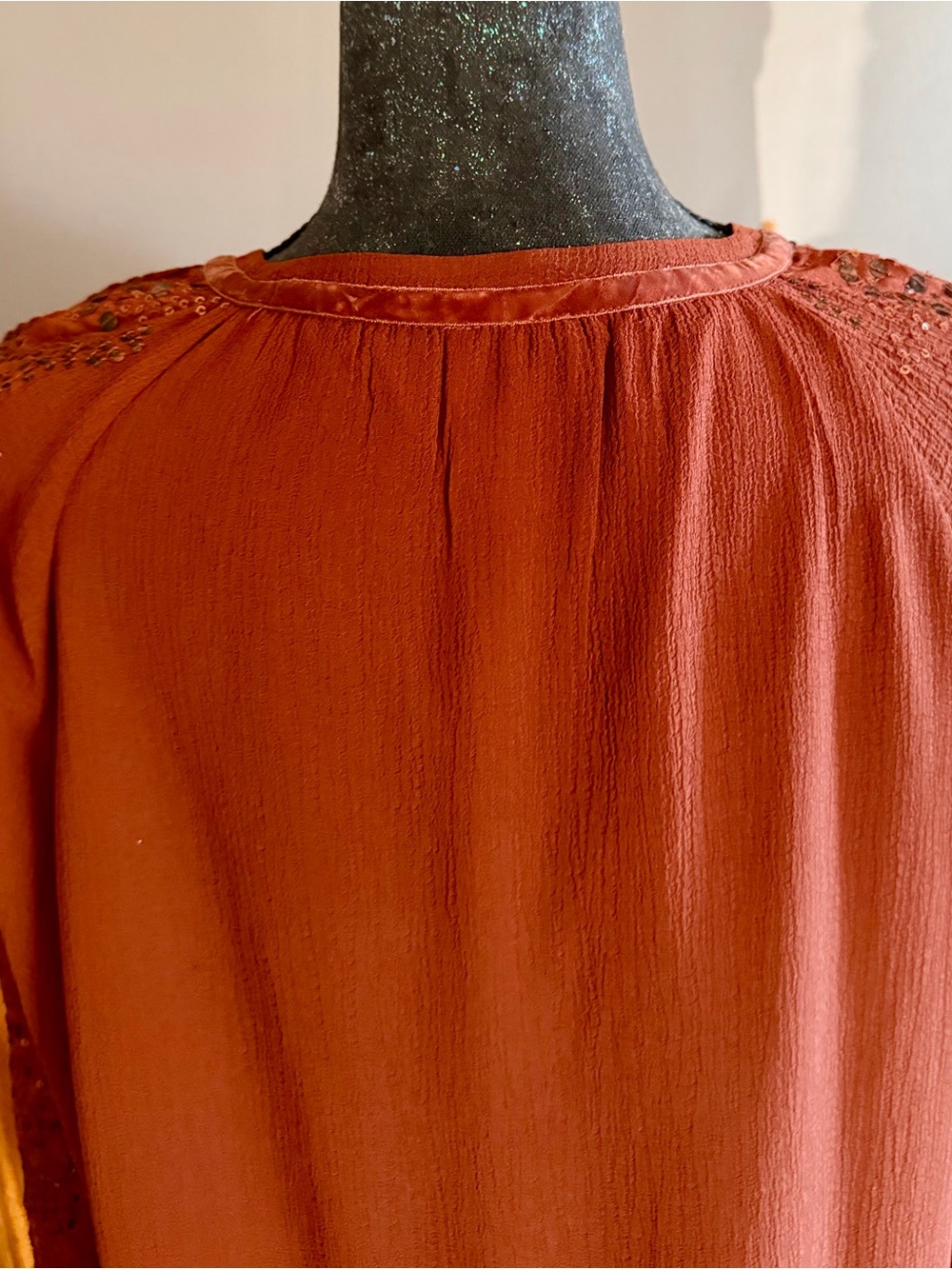 Chico's Crinkled Texture Sequins Blouse in Rust - Picture 11 of 13